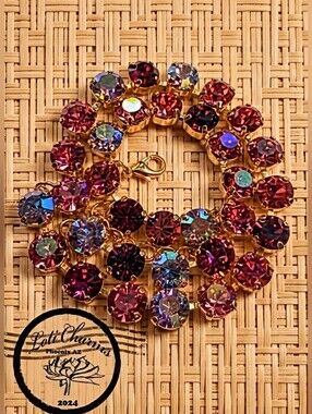 Dark Pink Blinks In Premium Crystal In 14k Gold Plated Classic Tennis Necklace